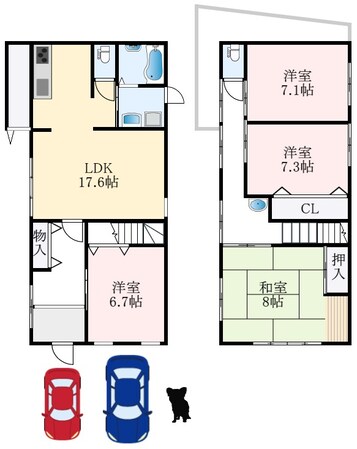 北野田駅 徒歩5分 1-2階の物件間取画像